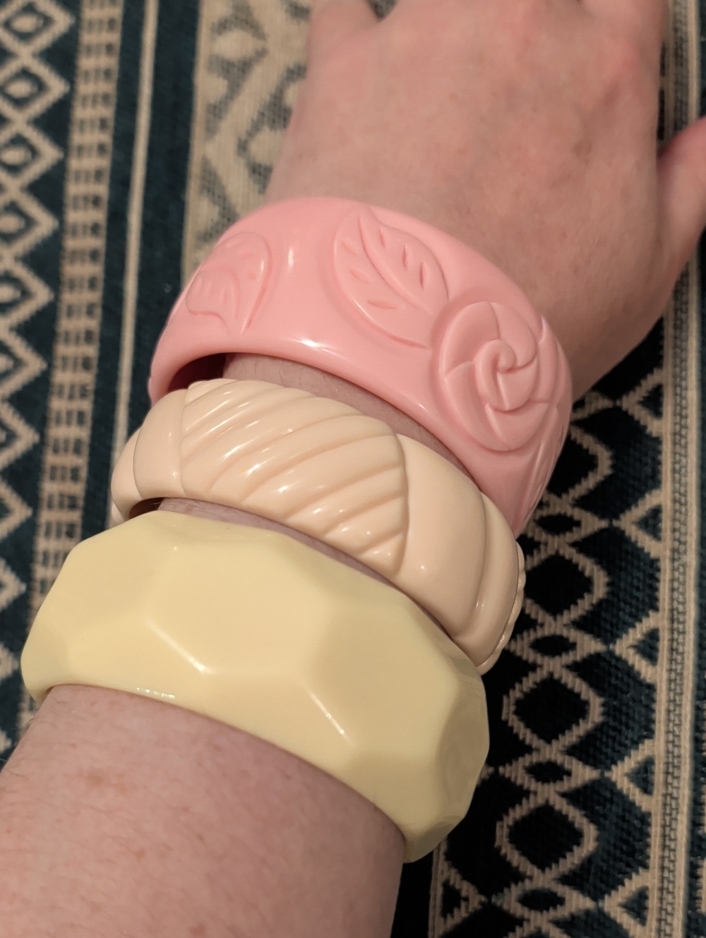 Pink and Cream Women's Bangle Bracelet Stack